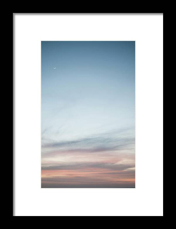 Tranquility Framed Print featuring the photograph Moon Rising Over Colorful Sky by Matt Walford