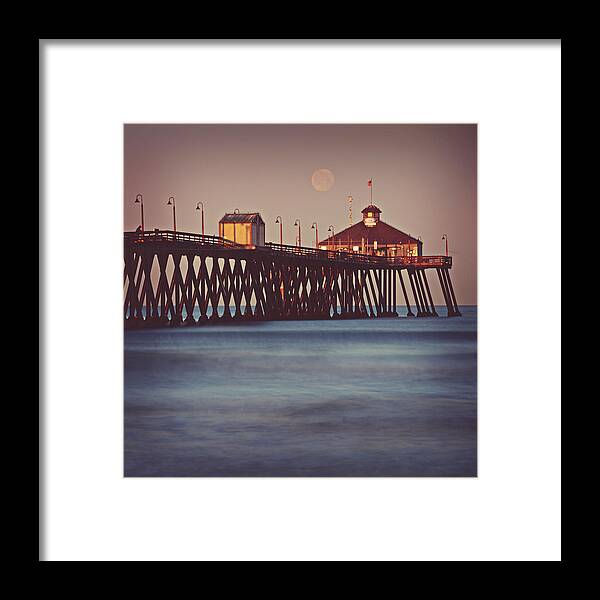 Scenics Framed Print featuring the photograph Moon Setting Over Imperial Beach by Trina Dopp Photography