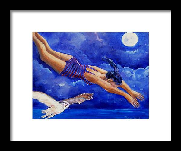  Diver Framed Print featuring the painting Moonbather by Trudi Doyle