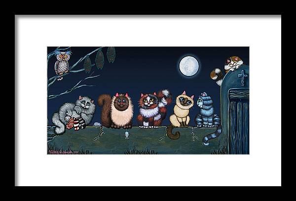 Cat Framed Print featuring the painting Moonlight On The Wall by Victoria De Almeida