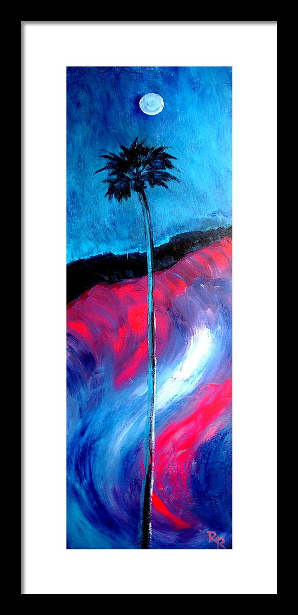Palm Tree Framed Print featuring the painting Moonlight Palm Original Art Print by Robert R by Robert R Splashy Art Abstract Paintings