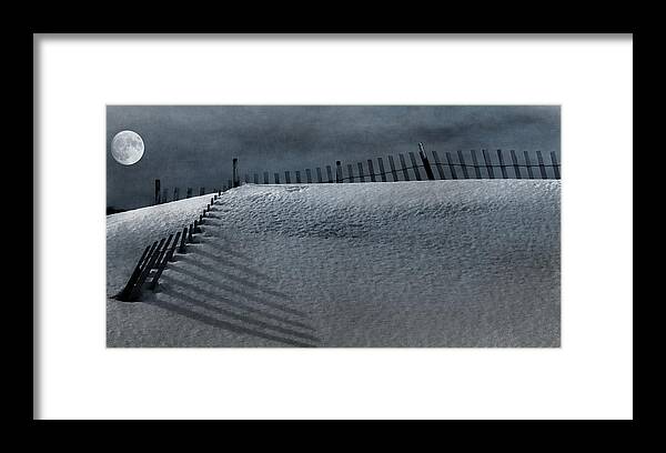 Fence Framed Print featuring the photograph Moonlit Snow by Cathy Kovarik