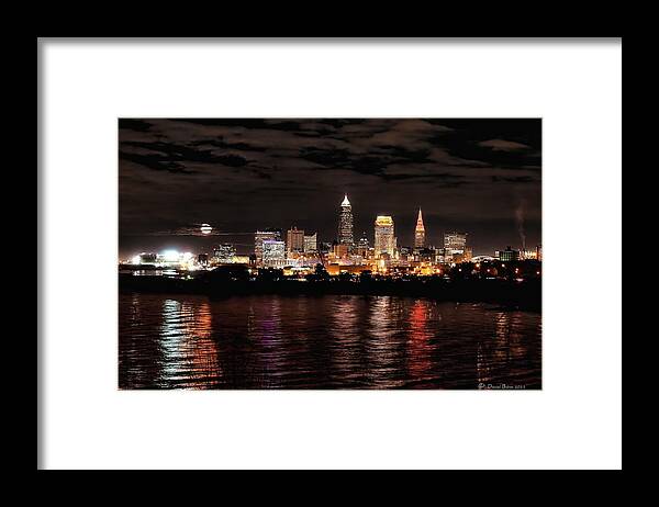 Beaver Moon Framed Print featuring the photograph Moonrise over Cleveland Skyline by Daniel Behm