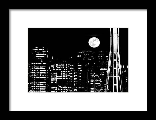 Seattle Framed Print featuring the photograph Moonrise Seattle by Benjamin Yeager