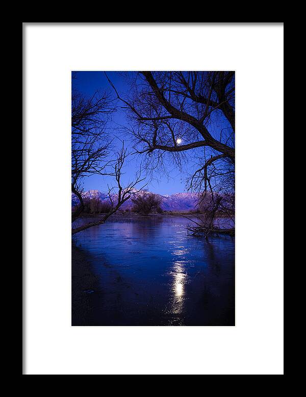 Bishop Framed Print featuring the photograph Moonset on Farmers Pond by Joe Doherty