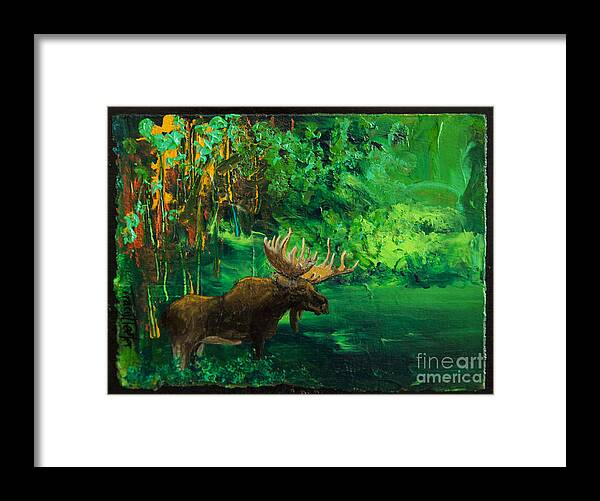 Acrylic Framed Print featuring the painting Moose Autumn by Tracy L Teeter 