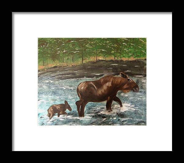 Moose Framed Print featuring the painting Moose Crossing by Matthew Griswold