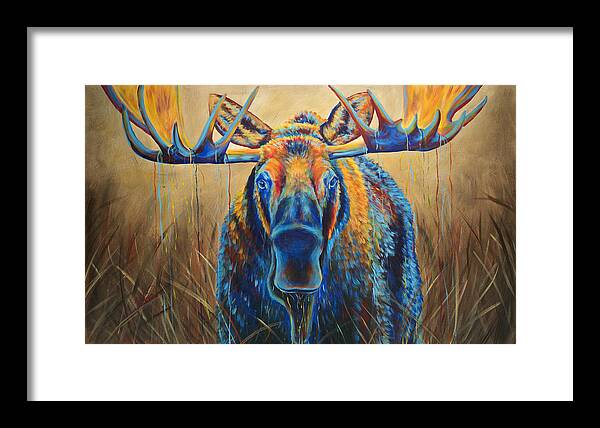 Moose Framed Print featuring the painting Moose Marsh by Teshia Art