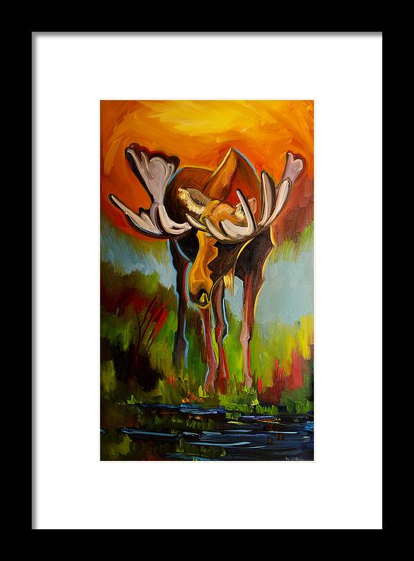 Moose Oil Painting By Diane Whitehead Fine Art Framed Print featuring the painting Moose Pond by Diane Whitehead