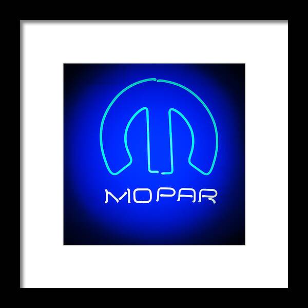 Mopar Neon Sign Framed Print featuring the photograph Mopar Neon Sign by Jill Reger