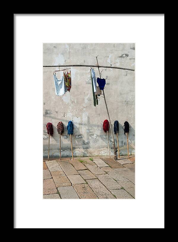China Framed Print featuring the photograph Mops and Laundry 1 Wuzhen China by Rob Huntley