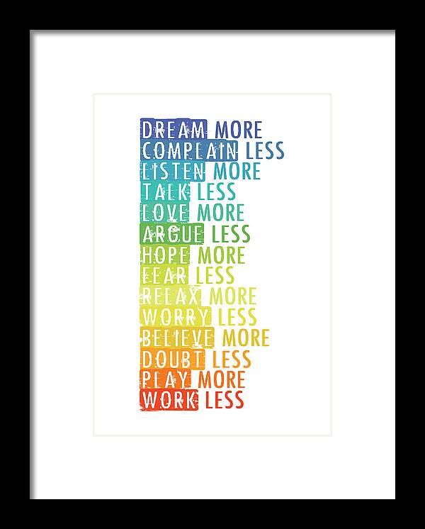 Words Framed Print featuring the digital art More And Less by Jaime Friedman