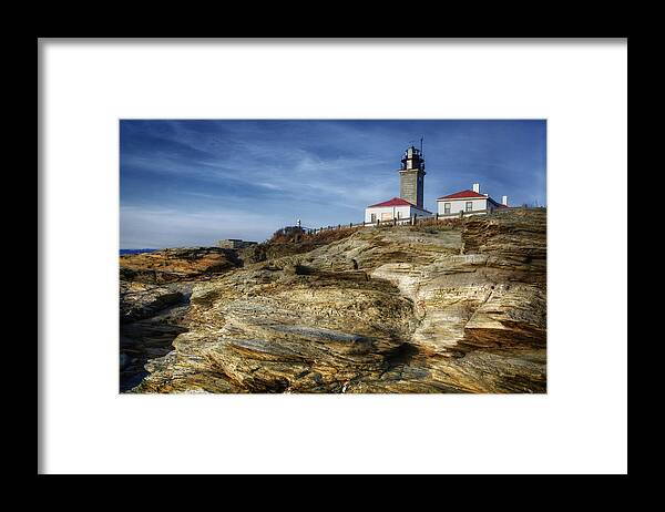 Joan Carroll Framed Print featuring the photograph Morning at Beavertail Lighthouse by Joan Carroll