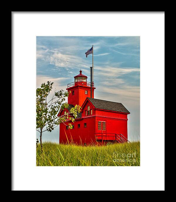 Lighthouse Framed Print featuring the photograph Morning at the Big Red Lighthouse by Nick Zelinsky Jr