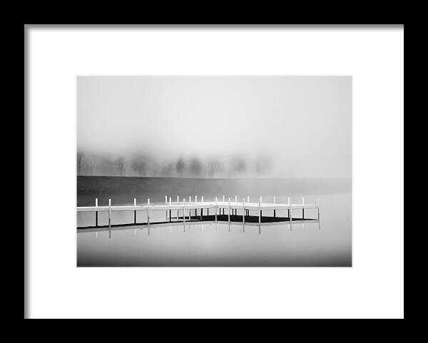 White Dock In Fog Framed Print featuring the photograph Morning Fog Burn-off by Greg Jackson