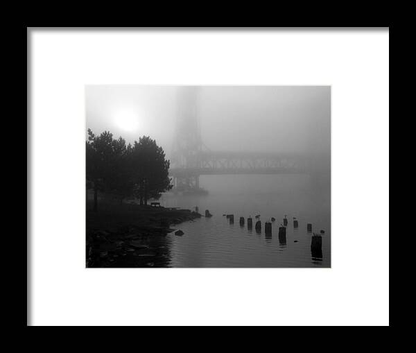 Portage Lake Lift Bridge Framed Print featuring the photograph Morning Fog by David T Wilkinson