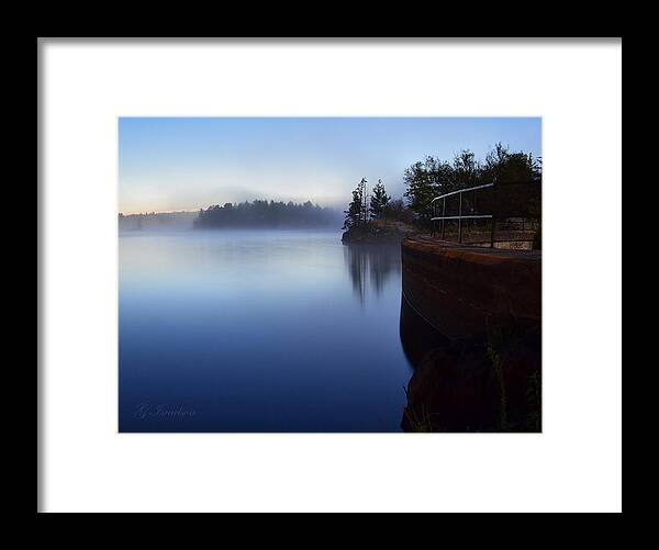 Landscape-water-morning-serenity-mist-reflections-calmness-lakes-sun Light Framed Print featuring the photograph Morning Glow by Gregory Israelson