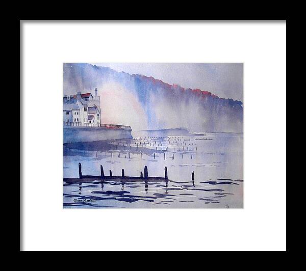 Glenn Marshall Artist Framed Print featuring the painting Morning Mist at Sandsend by Glenn Marshall