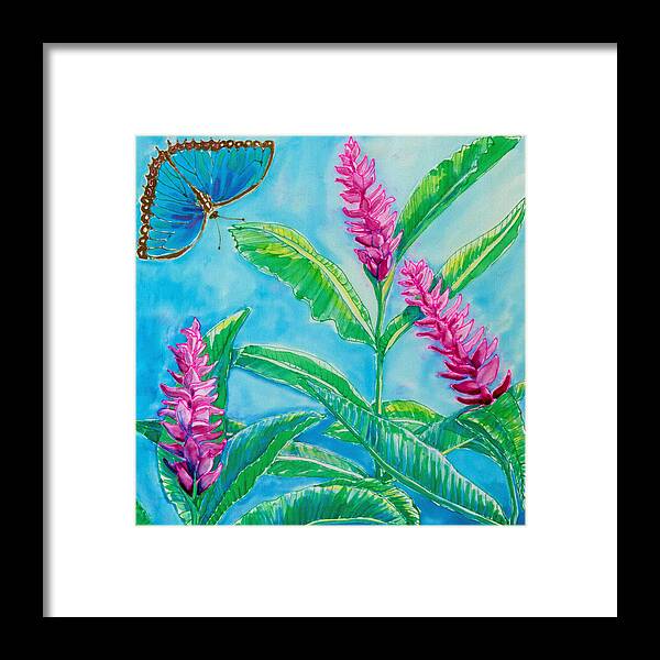 Blue Morpho Framed Print featuring the painting Morpho Flirtation by Kelly Smith