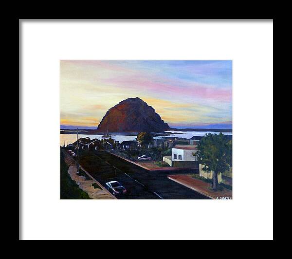 Morro Rock Framed Print featuring the painting Morro Rock at Night by Barbara Oertli