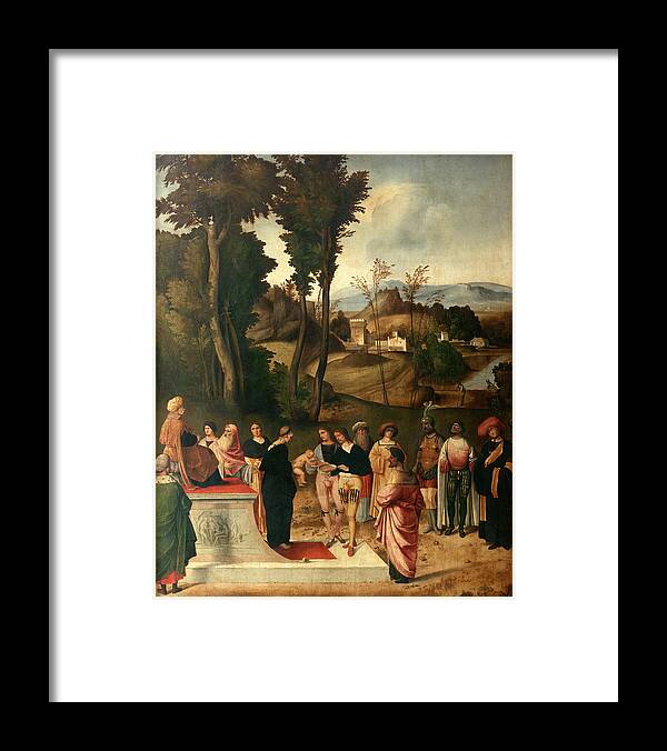 Giorgione Framed Print featuring the painting Moses undergoing Trial by Fire by Giorgione
