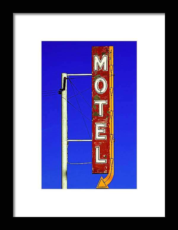 Route 66 Framed Print featuring the photograph Motel Sign on Route 66 by Daniel Woodrum
