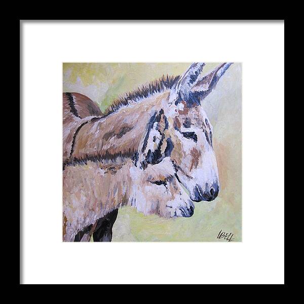 Donkey Framed Print featuring the painting Mother and baby by Leonie Bell