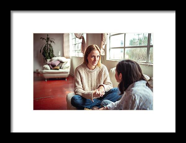 Problems Framed Print featuring the photograph Mother and daughter having a talk. by MStudioImages