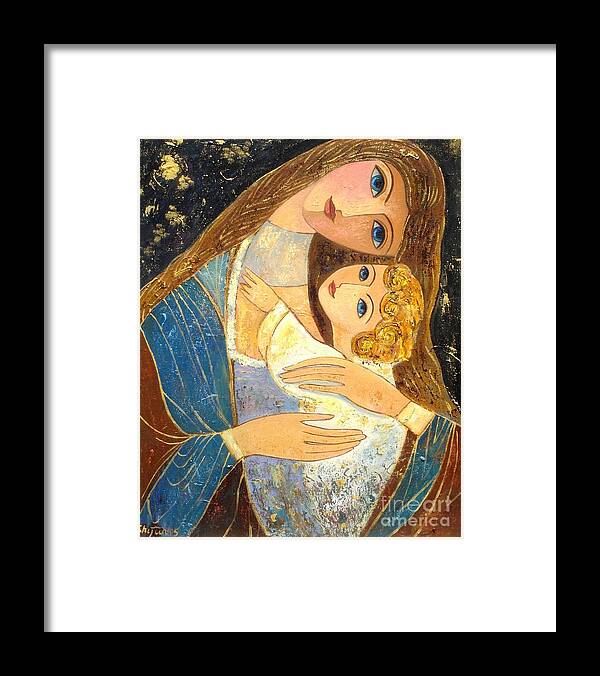 Mother And Golden Haired Child Framed Print featuring the painting Mother and Golden Haired Child by Shijun Munns