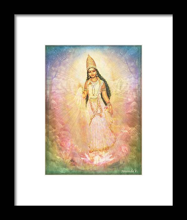 Goddess Painting Framed Print featuring the mixed media Mother Goddess in Rainbow Colours by Ananda Vdovic