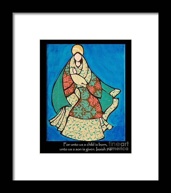 Mary Framed Print featuring the mixed media Mother Mary and Baby Jesus by Susan Cliett