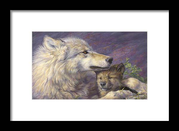 Wolf Framed Print featuring the painting Mother's Love by Lucie Bilodeau