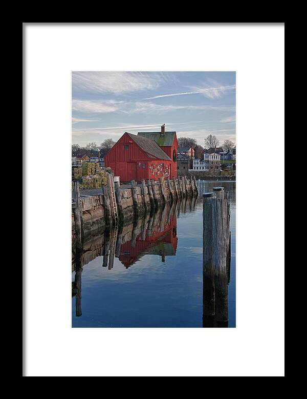 Motif Number One Rockport Lobster Shack By Jeff Folger Framed Print featuring the photograph Motif reflections by Jeff Folger