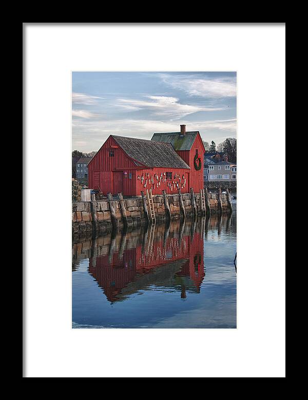 Motif Number One Rockport Lobster Shack By Jeff Folger Framed Print featuring the photograph Motifs long reflection by Jeff Folger