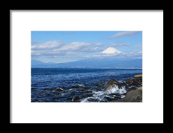 Scenics Framed Print featuring the photograph Mount Fuji and Blue sea by Takeshi.K