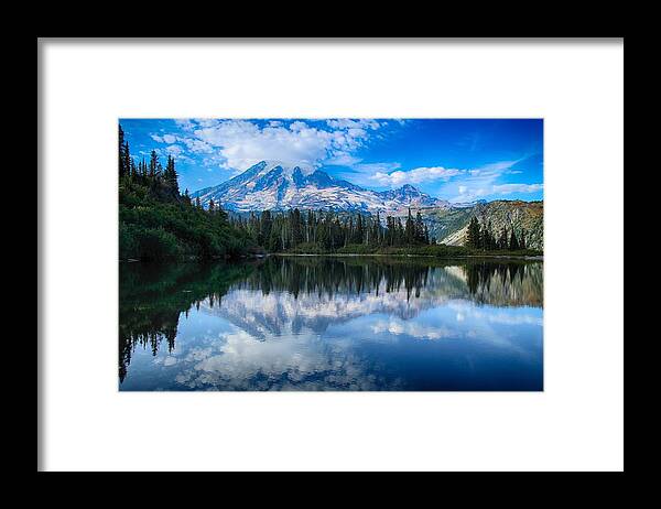 Bench Lake Framed Print featuring the photograph Mount Rainier Reflection at Bench Lake by Lynn Hopwood