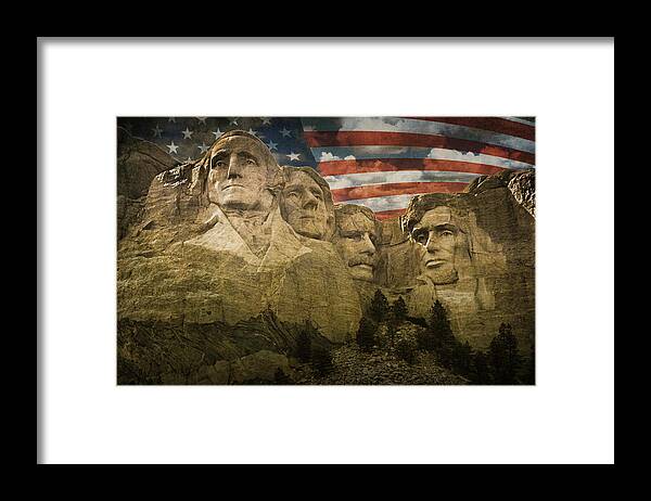 Sculpture Framed Print featuring the photograph Mount Rushmore with the Stars and Stripes by Randall Nyhof