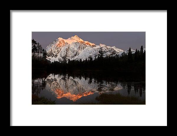 Alpenglow Framed Print featuring the photograph Mount Shuksan Alpenglow by Michael Russell