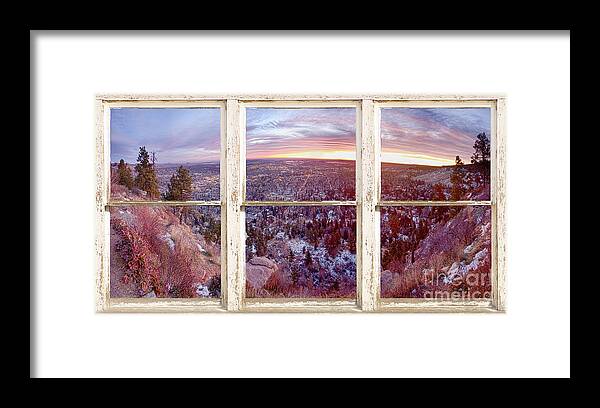 Mountains Framed Print featuring the photograph Mountain City White Rustic Barn Picture Window View by James BO Insogna