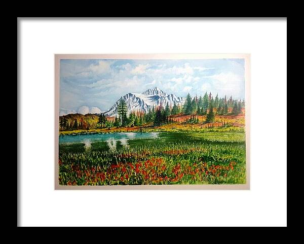 Mountains Framed Print featuring the painting Mountain Lake by Richard Benson