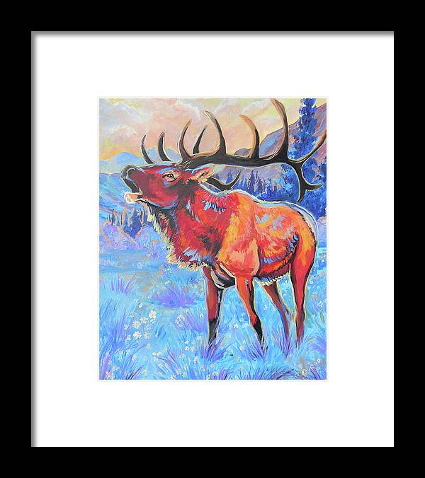 Elk Framed Print featuring the painting Mountain Lord by Jenn Cunningham
