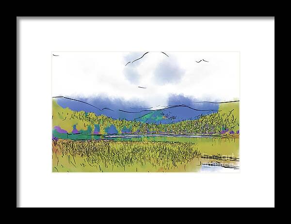 Mountain Framed Print featuring the digital art Mountain Meadow Lake by Kirt Tisdale