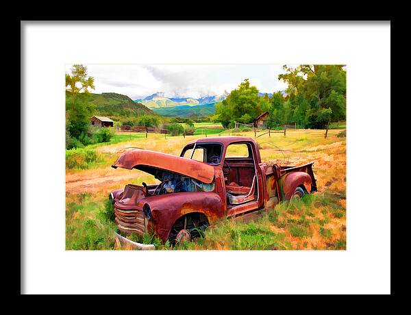 Old Truck Framed Print featuring the digital art Mountain Ranch Truck by Rick Wicker