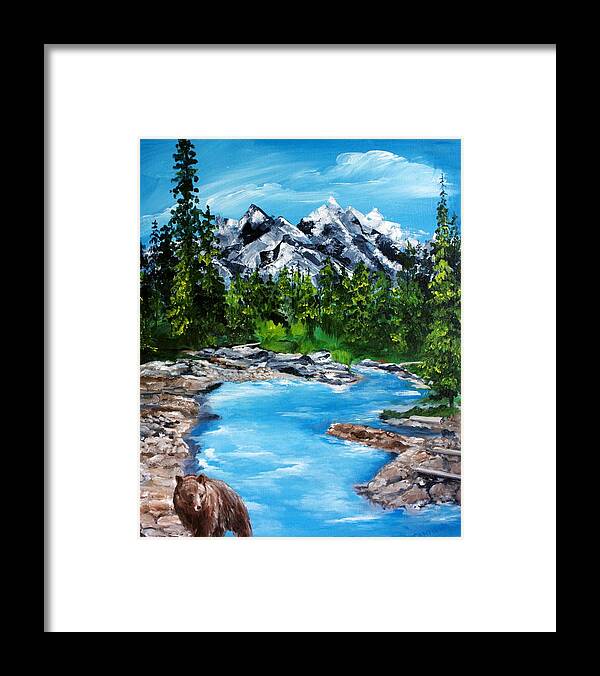Landscape Framed Print featuring the painting Mountain stream by Ellen Canfield