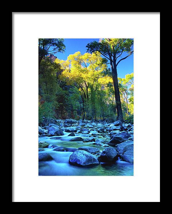 Scenics Framed Print featuring the photograph Mountain Stream In Fall Glenwood Canyon by Adventure photo