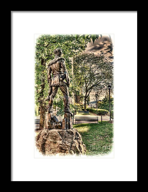 Mountaineer Statue Framed Print featuring the photograph Mountaineer statue at Lair by Dan Friend