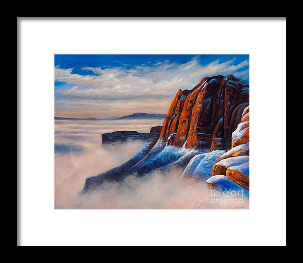 Southwest Framed Print featuring the painting Mountains In The Mist by Birgit Seeger-Brooks