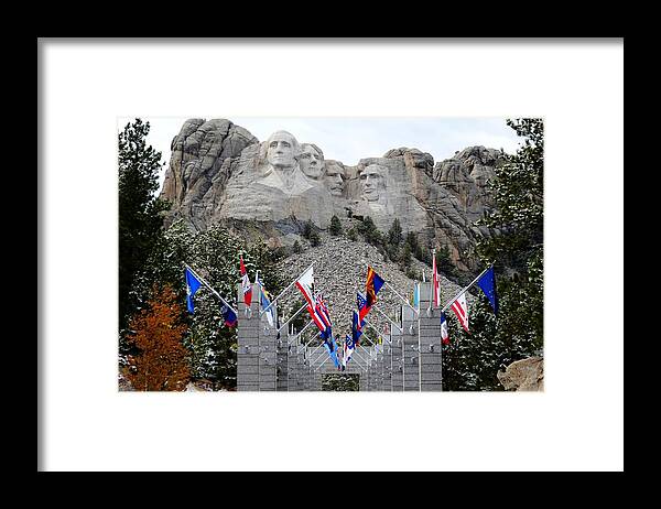 Mt Rushmore Framed Print featuring the photograph Mount Rushmore Flagway by Clarice Lakota