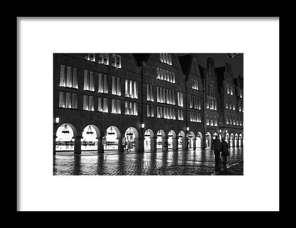  Framed Print featuring the photograph Cobblestone Night Walk in the Town by Miguel Winterpacht