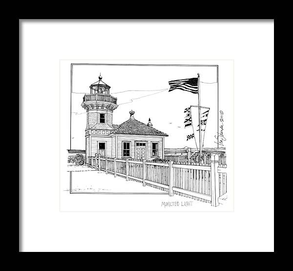  Pacific Coast Lighthouses Framed Print featuring the drawing Mukilteo Light by Ira Shander